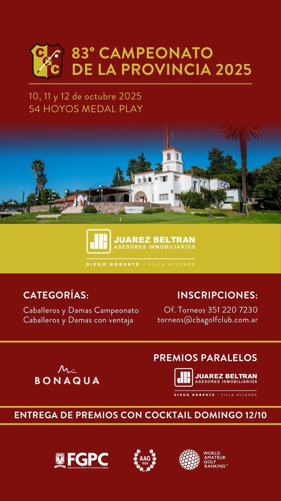En octubre se juega el 83° Campeonato de la Provincia 2025 en el Córdoba Golf Club