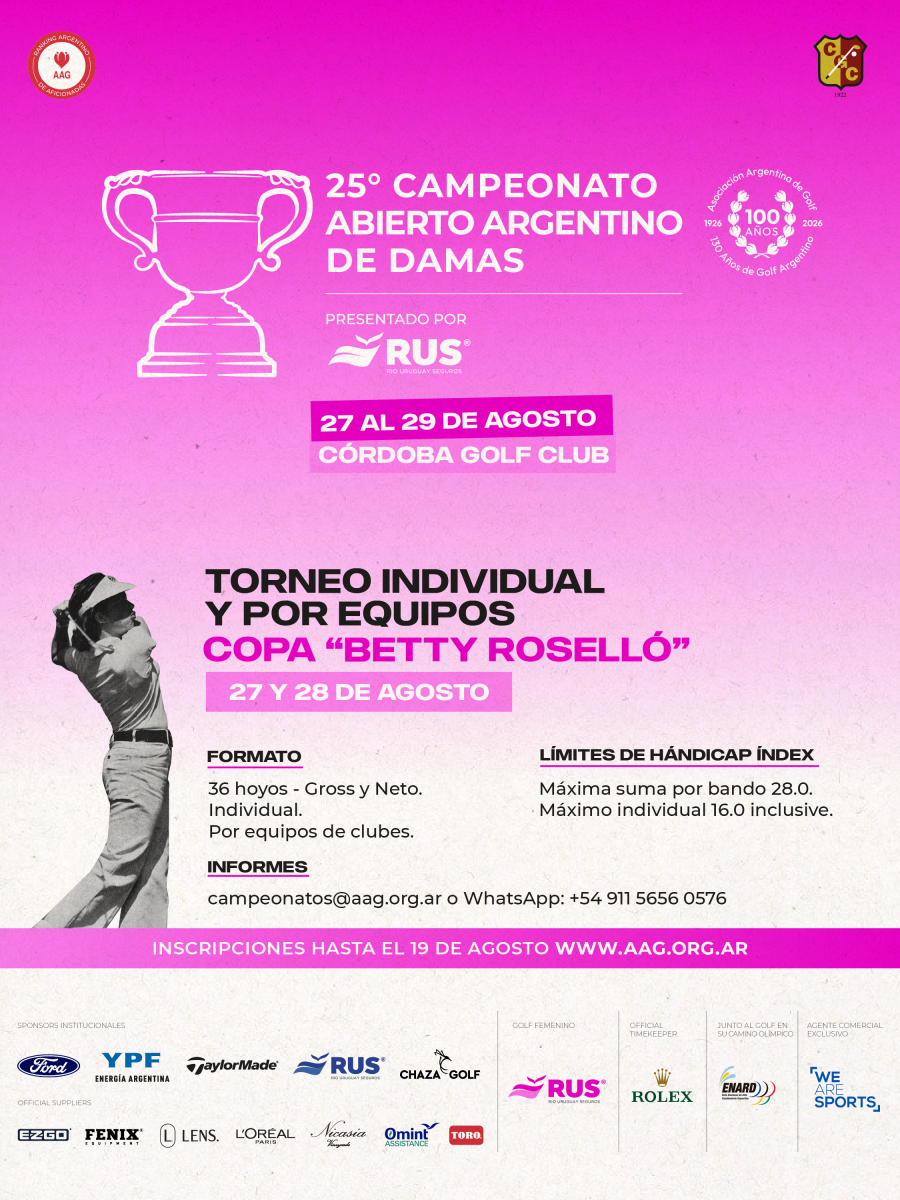 El Córdoba Golf Club será sede del 25º Campeonato Abierto Argentino de Damas y la Copa 